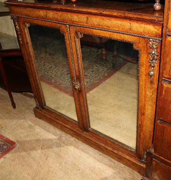 A Victorian burr walnut dwarf bookcase, W.3ft 11in. D.1ft 3in. H.3ft 7in.